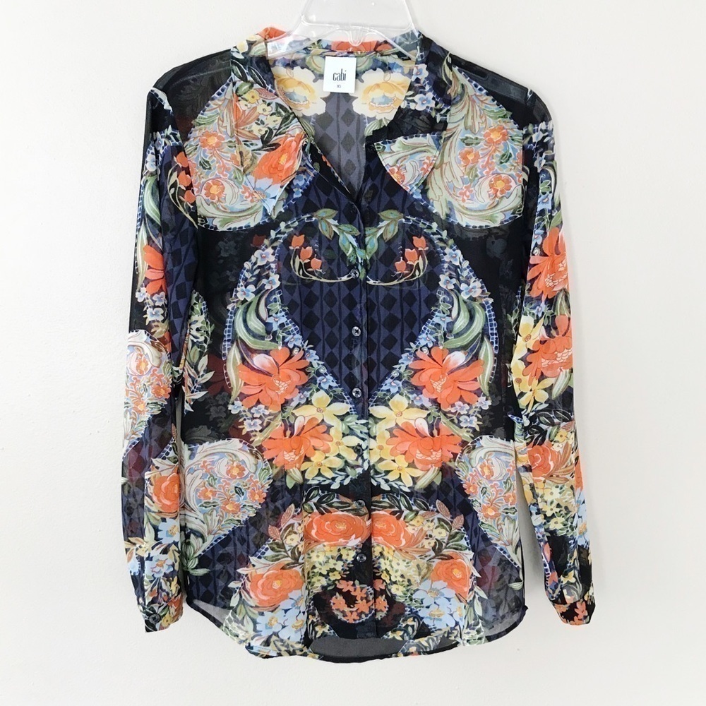 CAbi #3072 Amour Semi Sheer Button Up Blouse XS